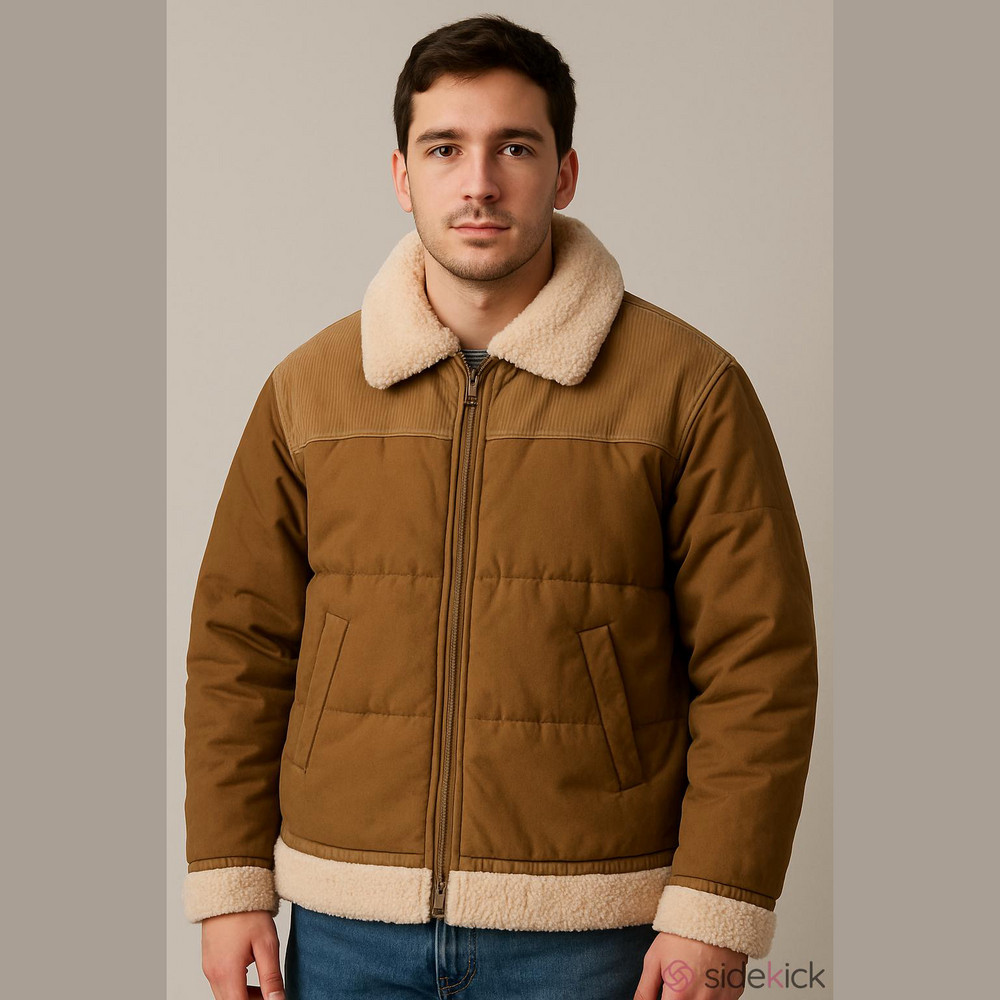 Men's Brown Sherpa-Lined Jacket